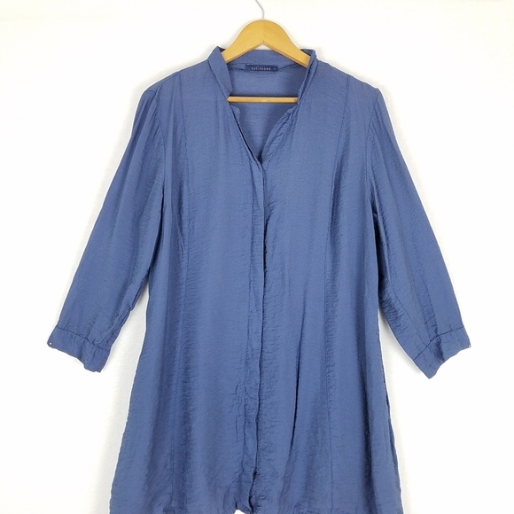 Cut Loose Periwinkle Hidden Button Front Lagenlook Longsleeve Tunic Top Large - Picture 5 of 12